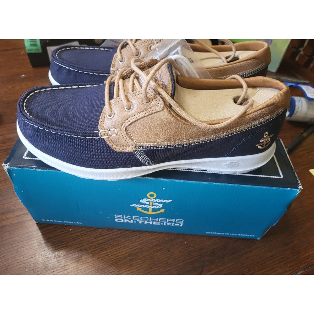 SKECHERS On-The-Go GO Walk Lite-Coral Washable Boat Shoe Navy/Brown 8.5 - Picture 3 of 4